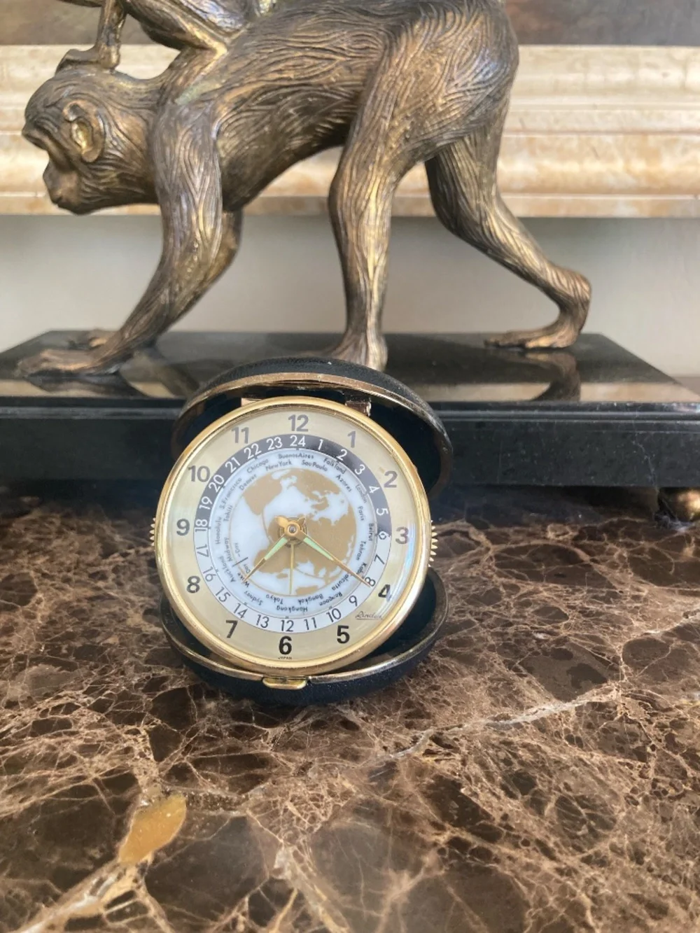 Vintage Linden World Time Travel Alarm Clock Japan Mechanical Wind-Up Working
